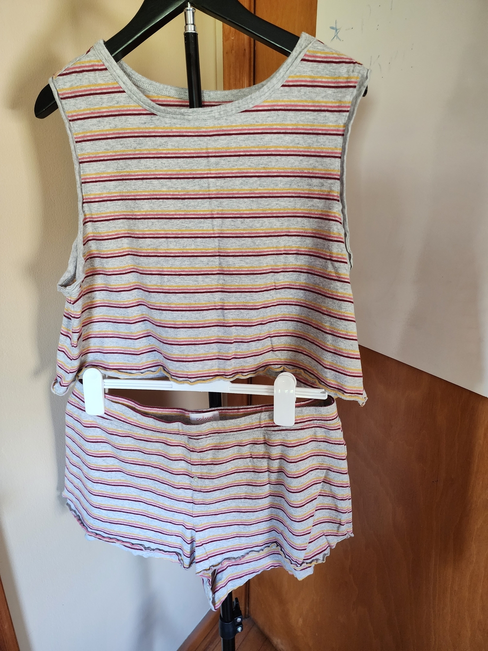 Colsie Striped Tank & Shorts Lounge  Set in Gray with Pink, Red & Yellow Stripes